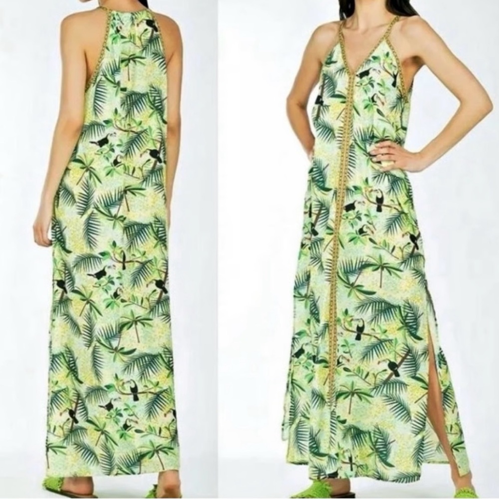 Leafy Green Halter Maxi Dress